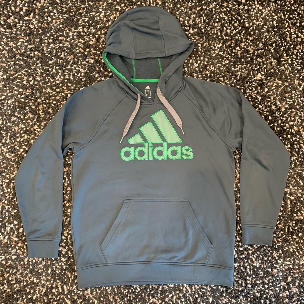 Adidas Men’s Hoodie. Size Medium. Gray with green accents. In great condition!